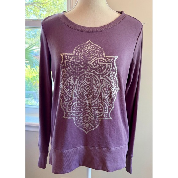 GAIAM Tops - Gaiam Womens Purple w Silver Mandala Long Sleeve Sweatshirt Soft Yoga Pullover M